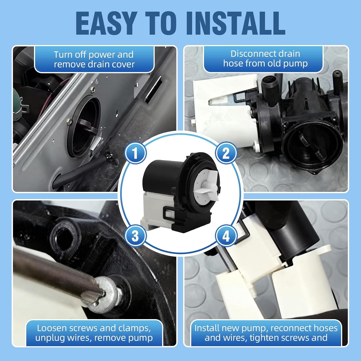 Detalle de PRFCTTY 4681EA2001T Washer Drain Pump for LG & Kenmore, 45 L/min