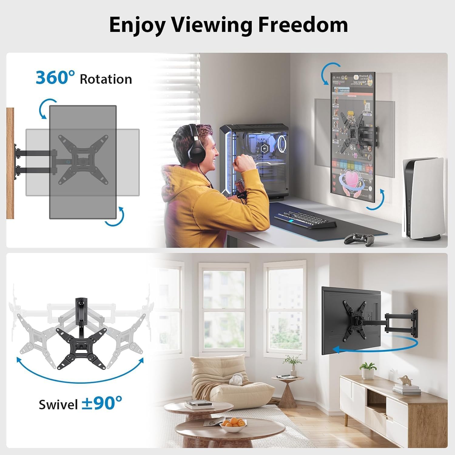 Detalle 2 de Pipishell Full Motion TV Wall Mount 44 lbs