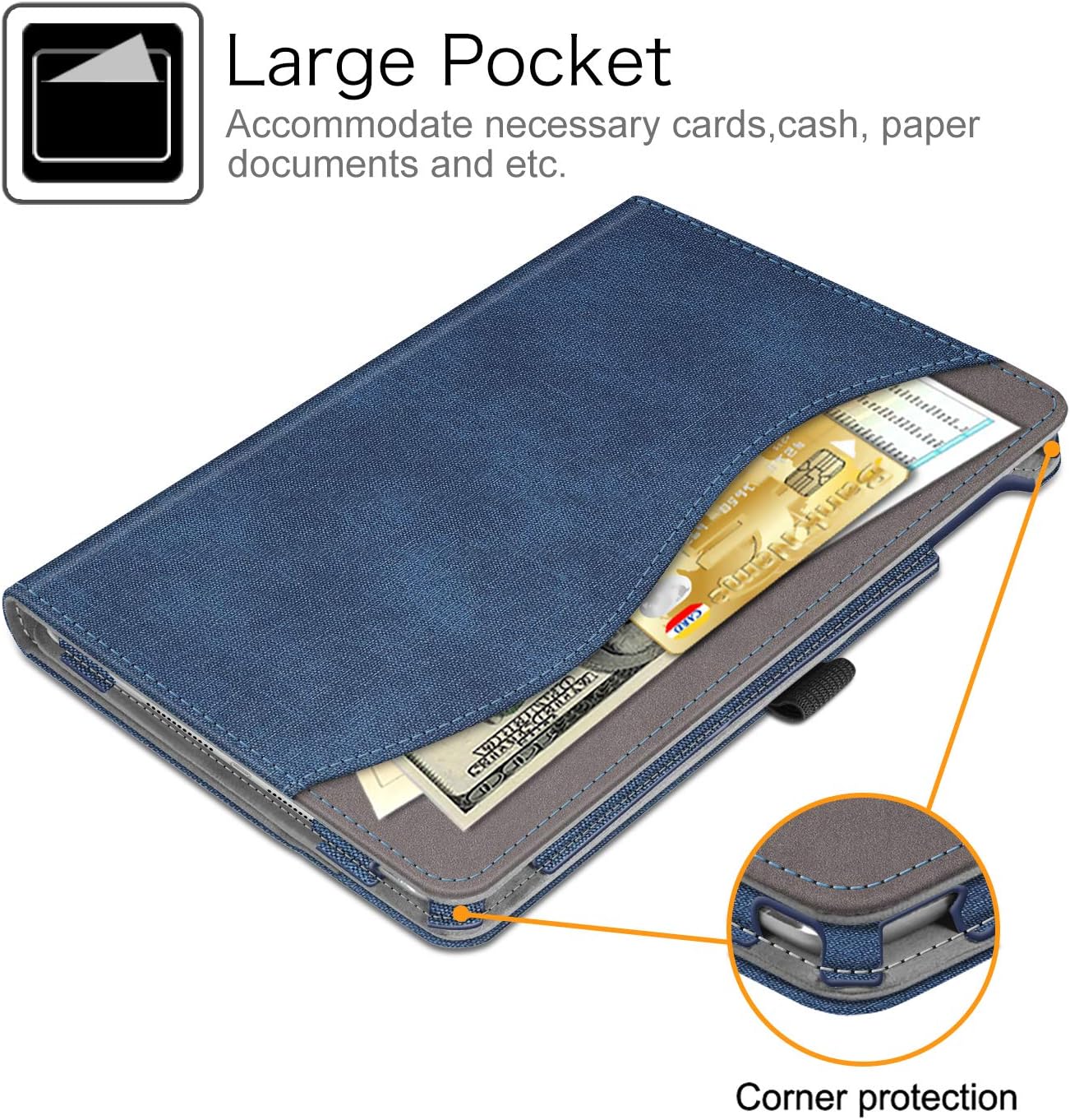 Detalle de FINTIE Denim Indigo Case for iPad 9th/8th/7th Gen (10.2”) with Corner Protection, Multi-Angle Stand, Pocket & Pencil Holder