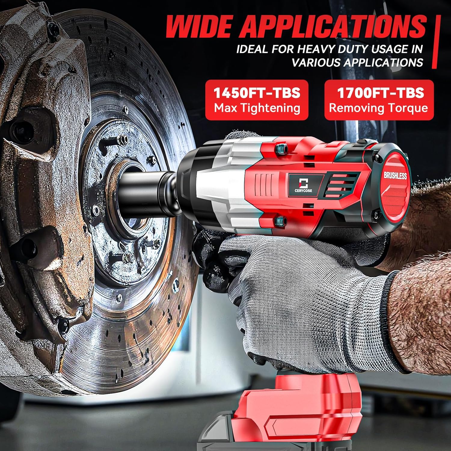 Detalle 2 de Cordless Impact Wrench 1/2 Inch — 1700 FT-LBS Heavy-Duty, Milwaukee 18V Compatible (Bare Tool)