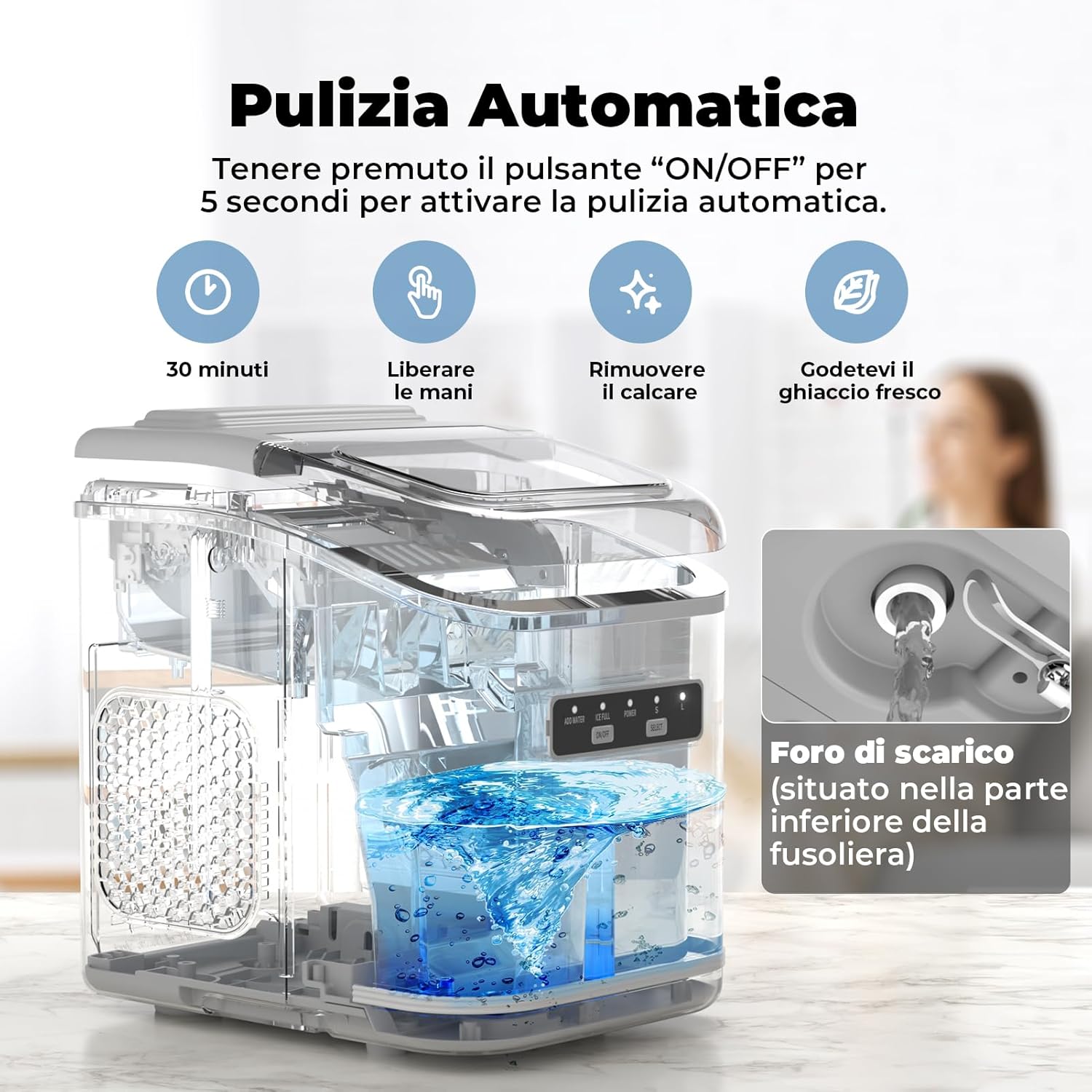 Thumbnail 3 de Acmeenjoy Macchina del ghiaccio 12kg/24h autopulente nera (portatile, 9 cubetti in circa 6 minuti)