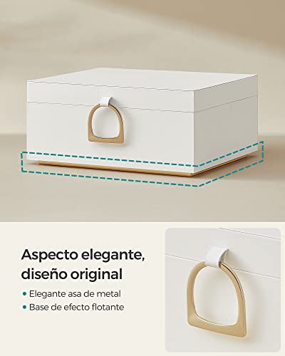 Detalle de Joyero SONGMICS de 2 capas con asa y efecto flotante (JBC165W01) en blanco con detalles dorados