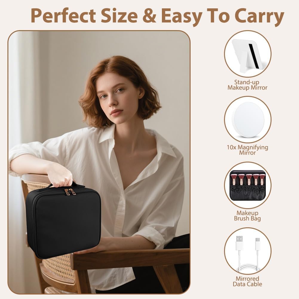 Thumbnail 5 de OSDUE Trousse de Maquillage avec Miroir Lumière et Séparateurs Réglables – Grande Capacité