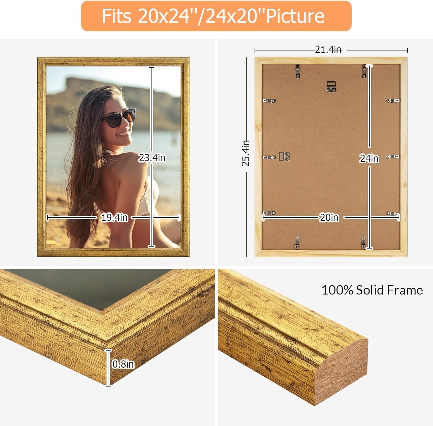 Thumbnail 4 de MOUDAMION Wood 20x24 Gold Ornate Picture Frame with HD Plexiglass (20x24 vertical / 24x20 horizontal)
