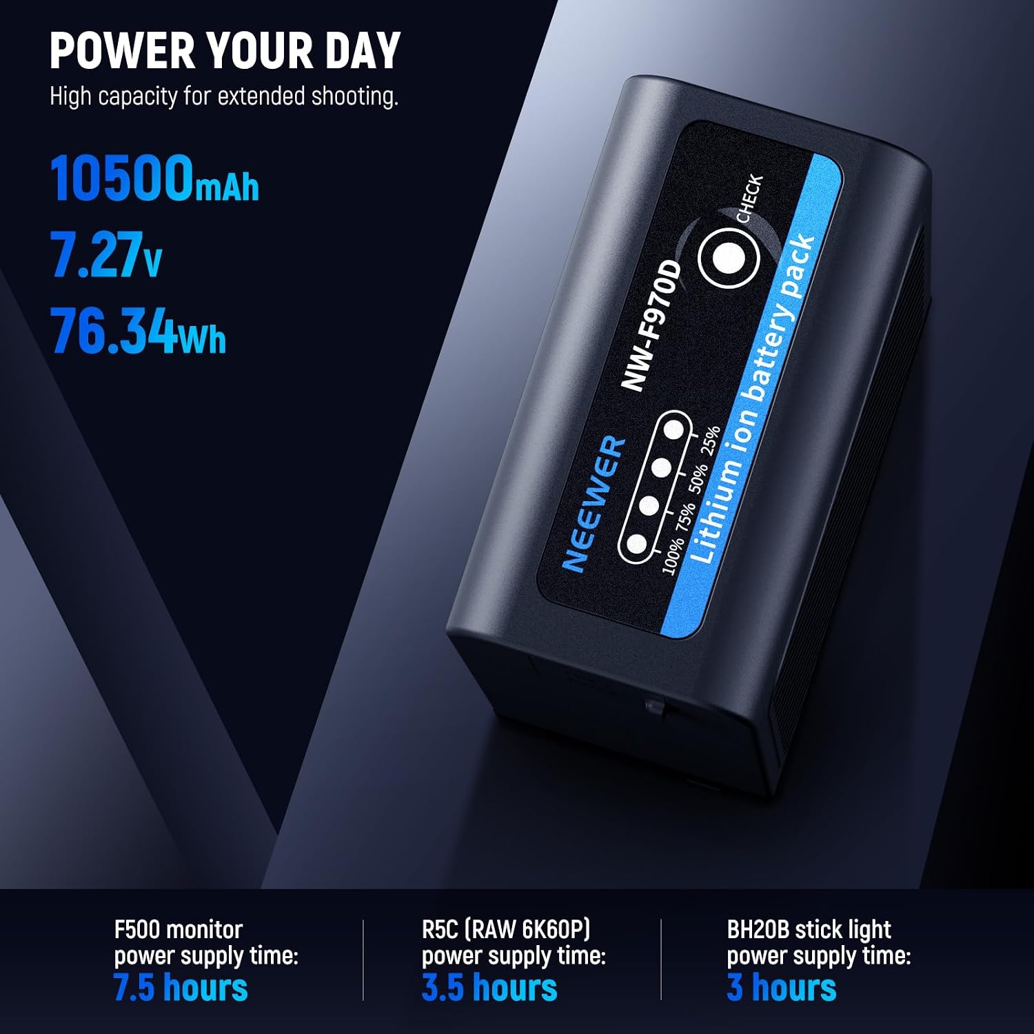 Thumbnail 2 de Neewer NW-F970D 10500mAh NP-F970 Replacement Battery with Type C & USB A & 2 DC Ports