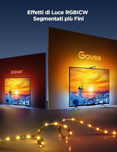 Detalle de Govee LED TV Retroilluminazione 3 Lite: luce RGBICW, correzione fish-eye e controllo vocale per TV 55–65 pollici