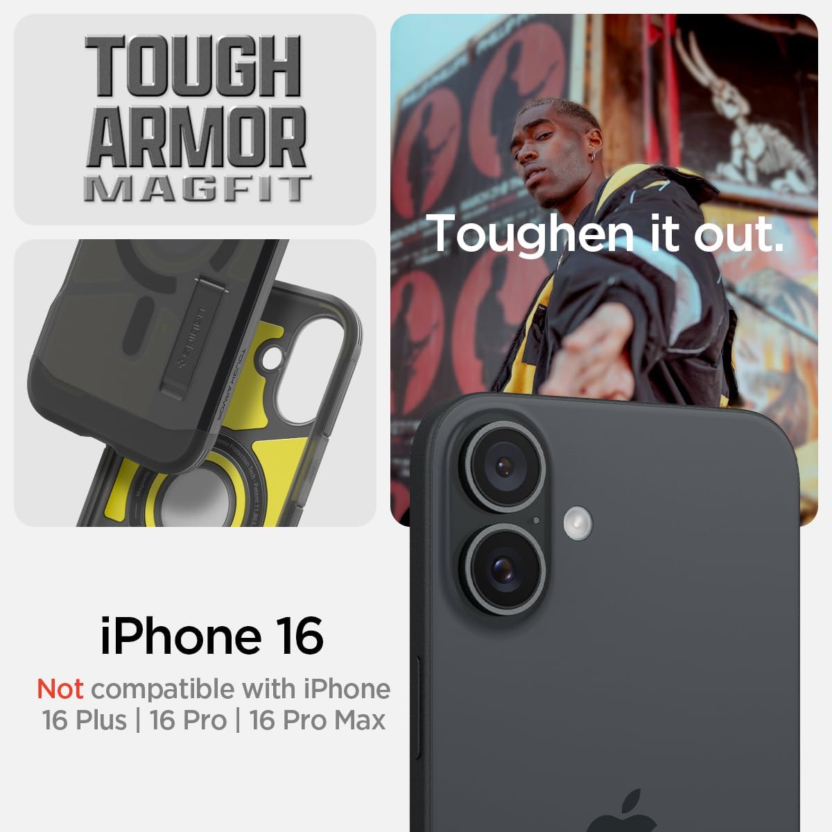 Detalle 2 de Spigen Tough Armor (AI) MagFit pour iPhone 16 6,1 pouces – Frost Noir