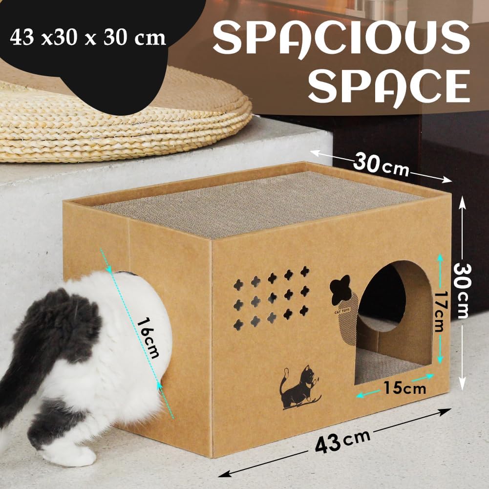 Detalle de Cat Cardboard House with 2 Scratching Pads (Cactus) — Large Corrugated Cardboard Bed