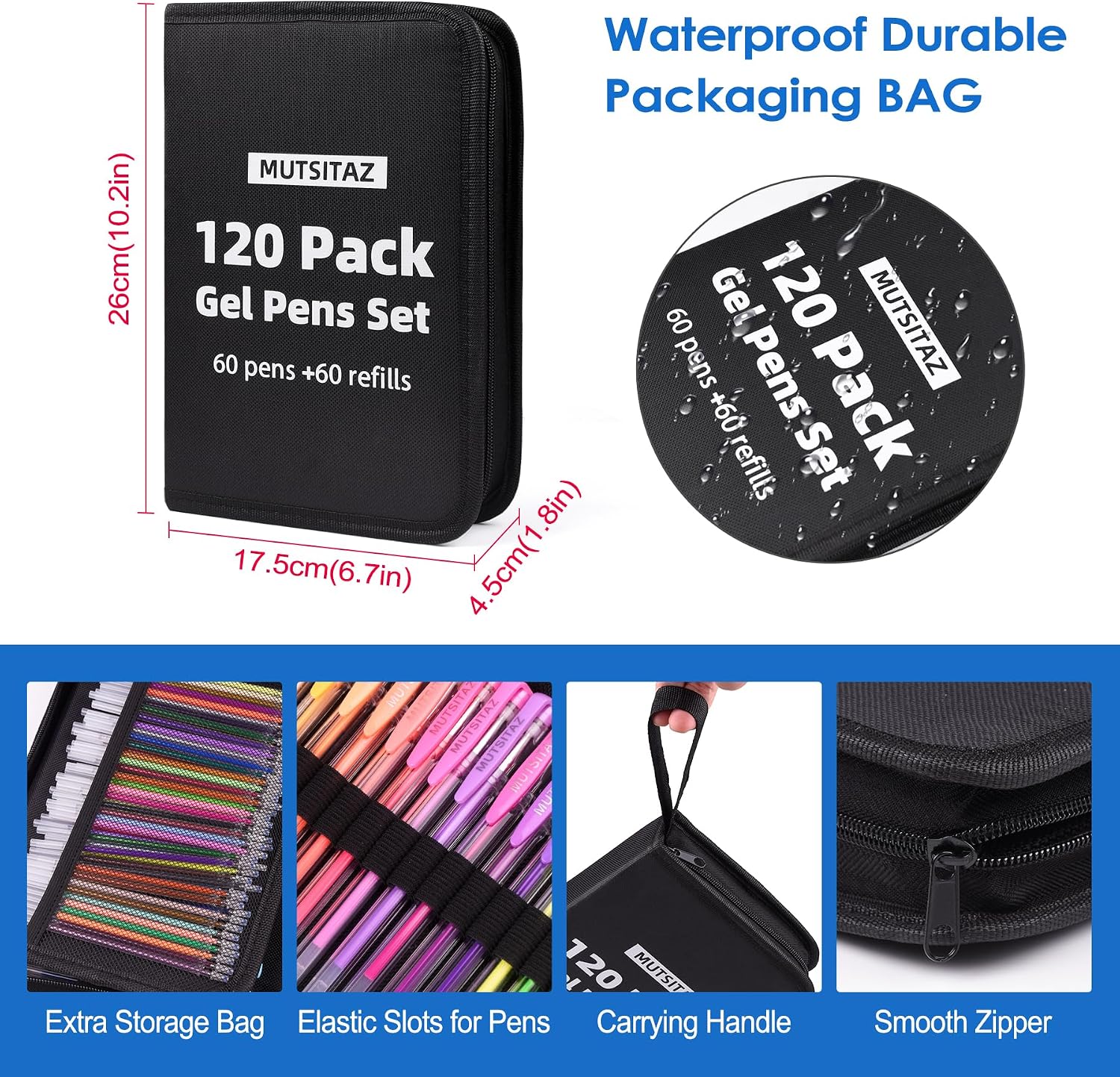 Thumbnail 1 de Set de 60 Stylos Gel avec 60 Recharges – Encre glitter, métalliques, pastel et classiques pour journal et bureau