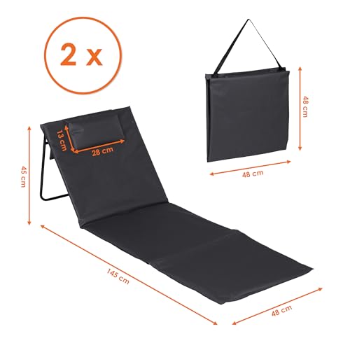 Detalle de Spetebo Strandmatte 2er Set 145 x 48 cm mit verstellbarer Lehne, dunkelgrau