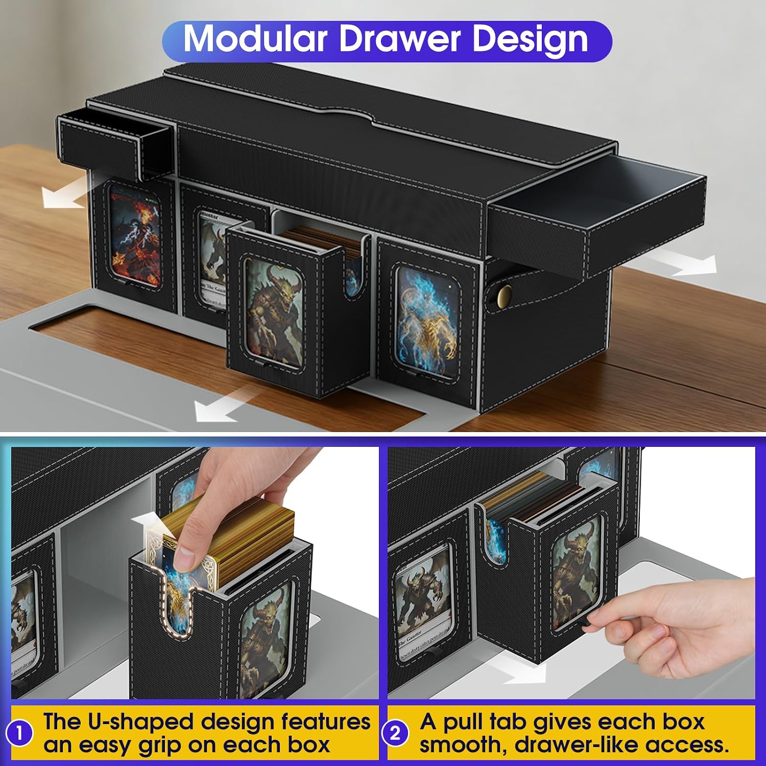 Detalle de Cortile Commander Deck Box for MTG: 10-in-1 Modular Deck Box with 8-Deck Cases, 2 Dice Trays, and 1040+ Card Capacity