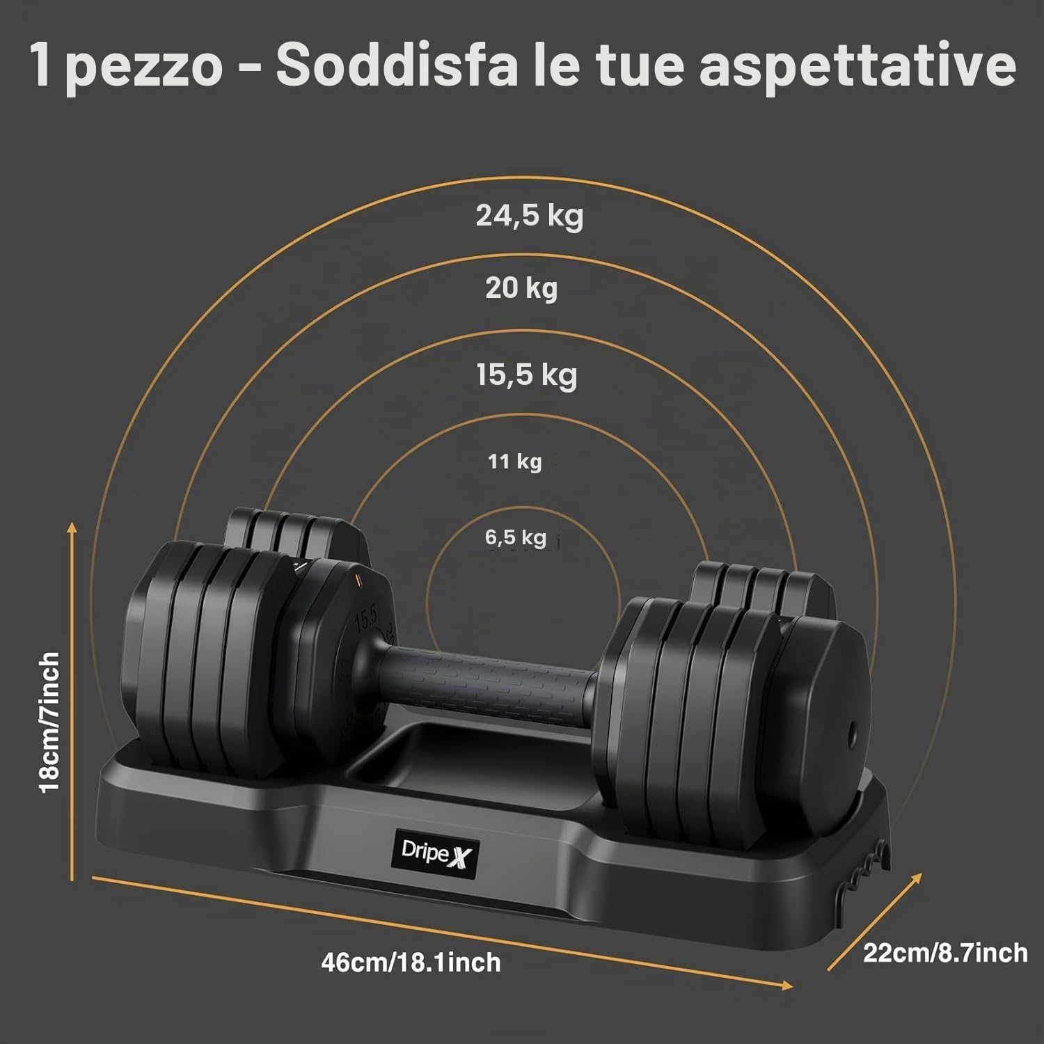 Detalle de Dripex Manubri regolabili: set con impugnatura antiscivolo e vassoio, 24.5 kg per braccio