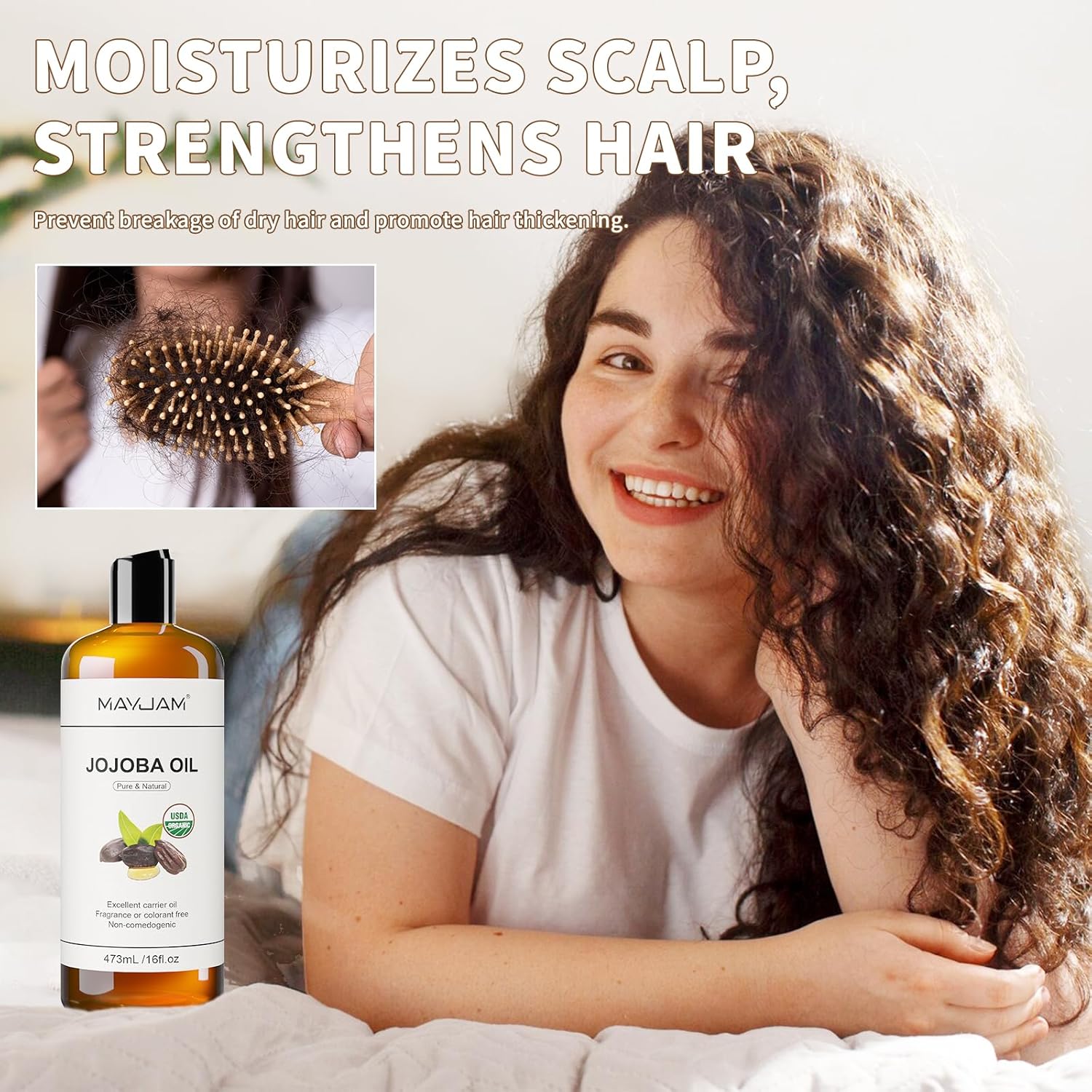 Detalle de MAYJAM Jojobaöl Bio 473 ml – Reines Jojobaöl, kaltgepresst, vielseitig für Haut, Haar und Körper