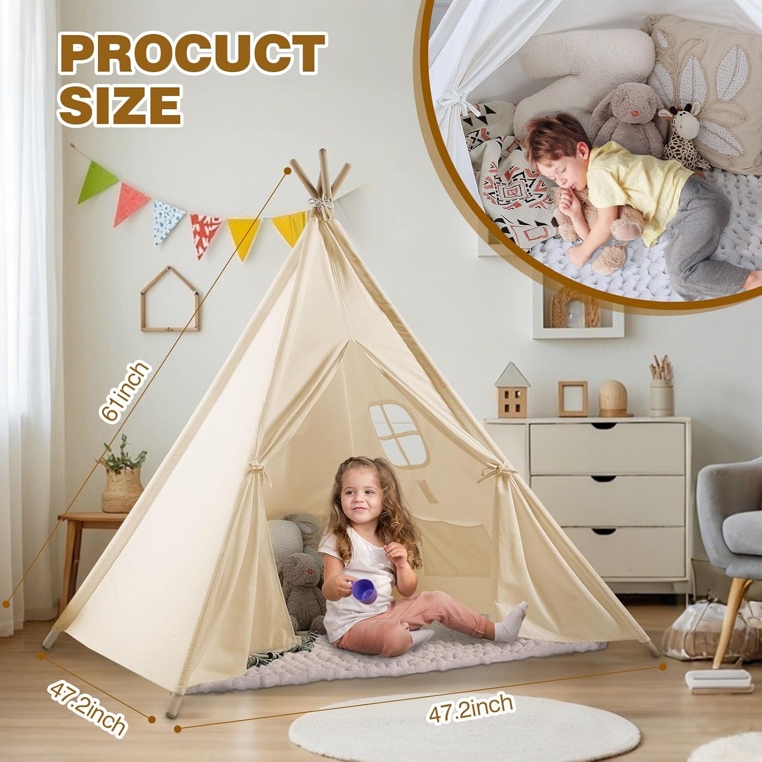 Thumbnail 2 de Wilwolfer Teepee Tent foldable playhouse for kids ⛺