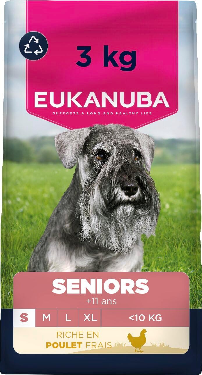 EUKANUBA Life Care Croquettes Chien Senior Petite Race dès 11 ans – Riche en poulet frais, 3 kg