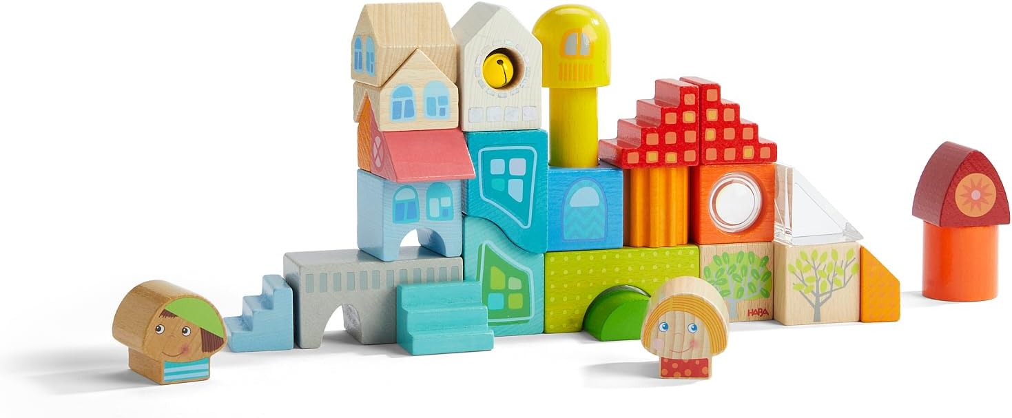 Detalle de HABA 2010900001 – drewniane klocki miejskie, 28 kolorowych elementów