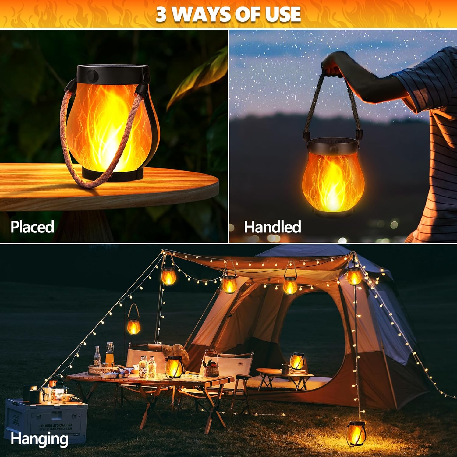 Detalle de Joomer Solar Lights Outdoor Garden: 2 Pack Flickering Flame Effect LED Lanterns