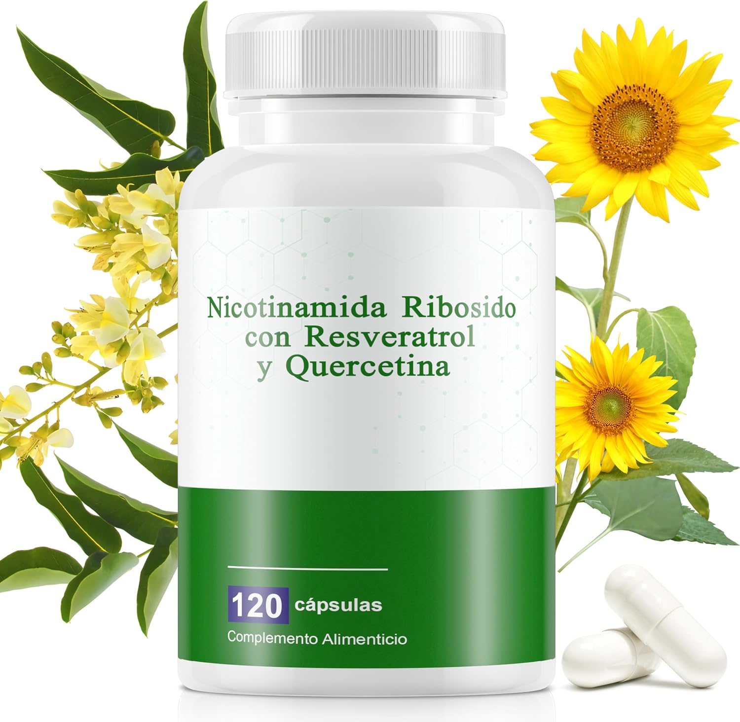 Detalle de Nicotinamida Ribósido con Resveratrol y Quercetina 120 cápsulas