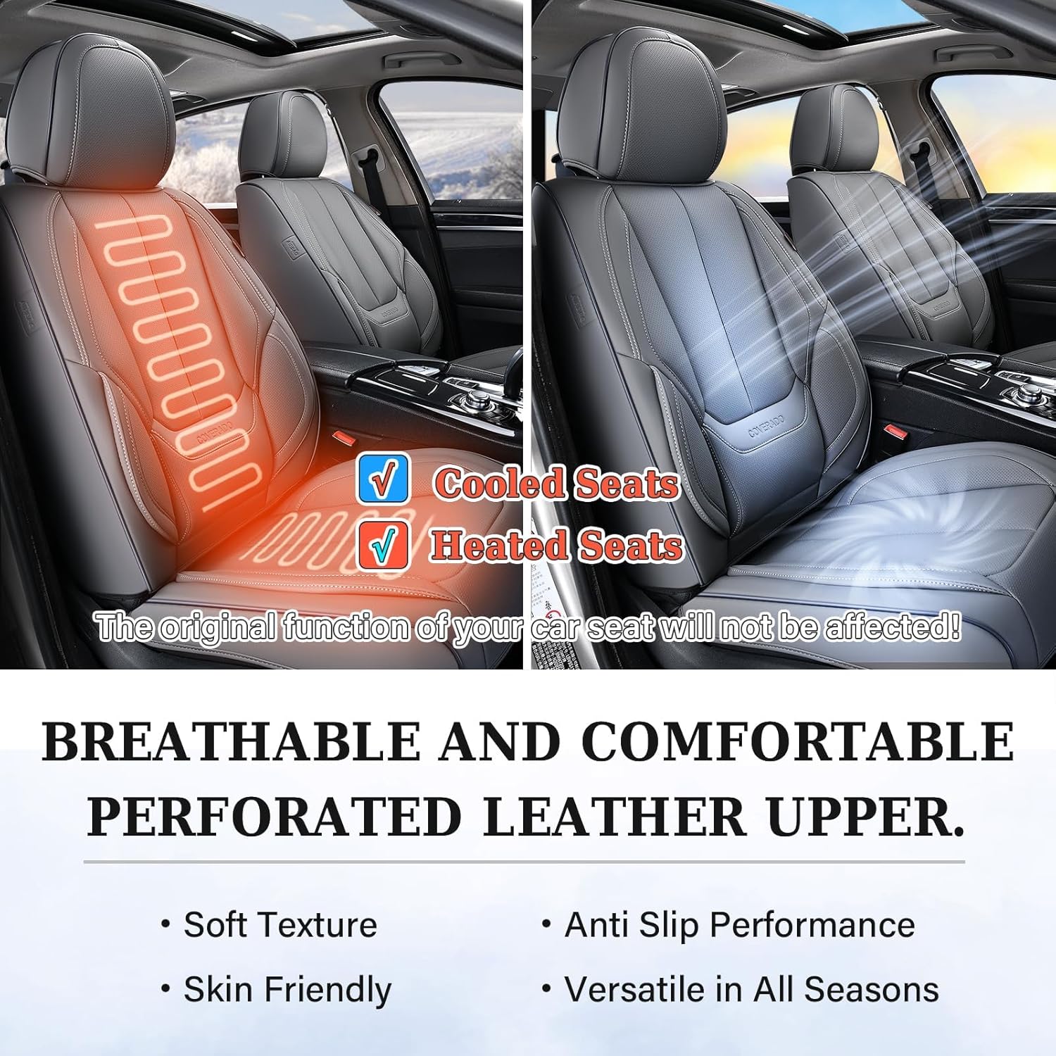 Thumbnail 2 de Coverado Nappa Leather Waterproof Front Seat Covers (Universal Fit) — Gray