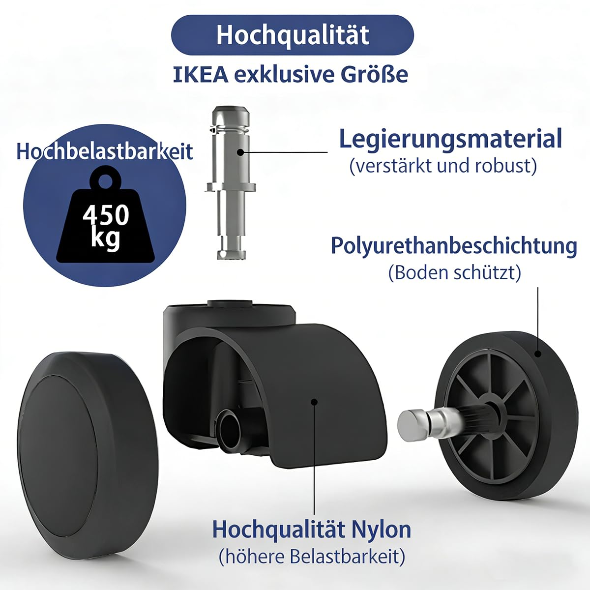 Thumbnail 1 de bürostuhl Rollen (5er Set) – 10 mm / 22 mm Ersatz-Hartbodenrollen für Gaming-Stühle, Drehstühle und Bodenschutz