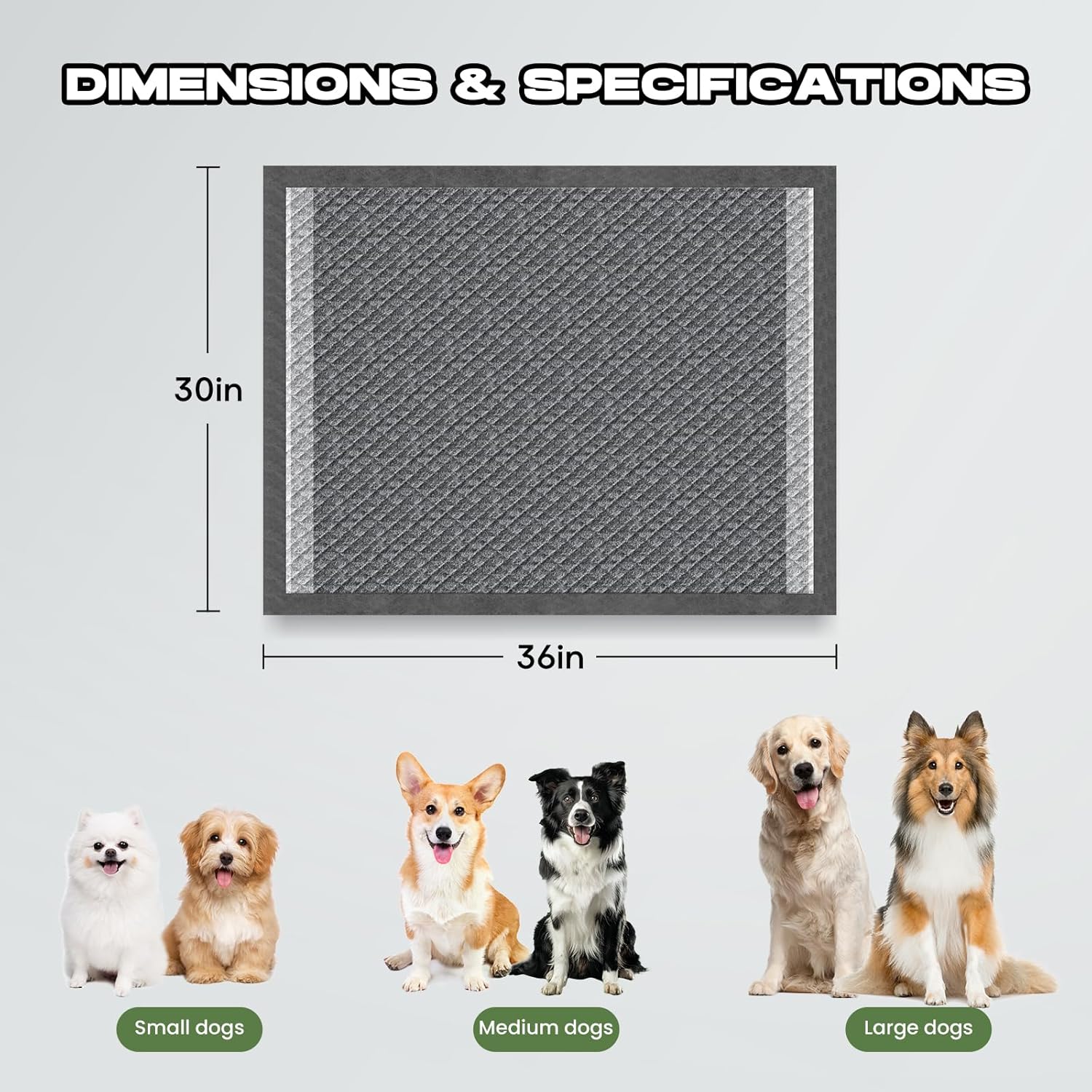 Detalle 2 de DOGGO DOUG XXL Charcoal Dog Pee Pads, 30" x 36", with Adhesive Tabs