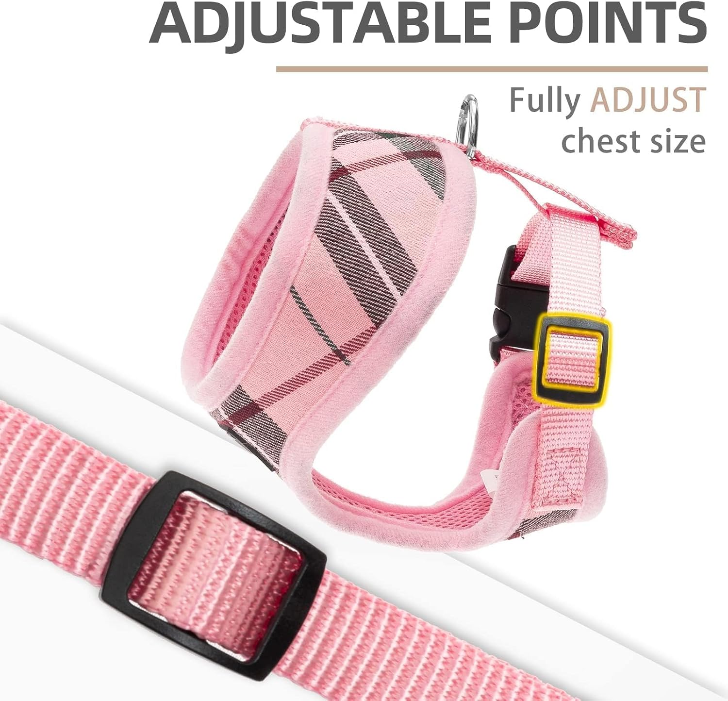 Detalle de PUPTECK BH001_NPINKXS XS Dog Harness and Leash Set, Light Pink Plaid