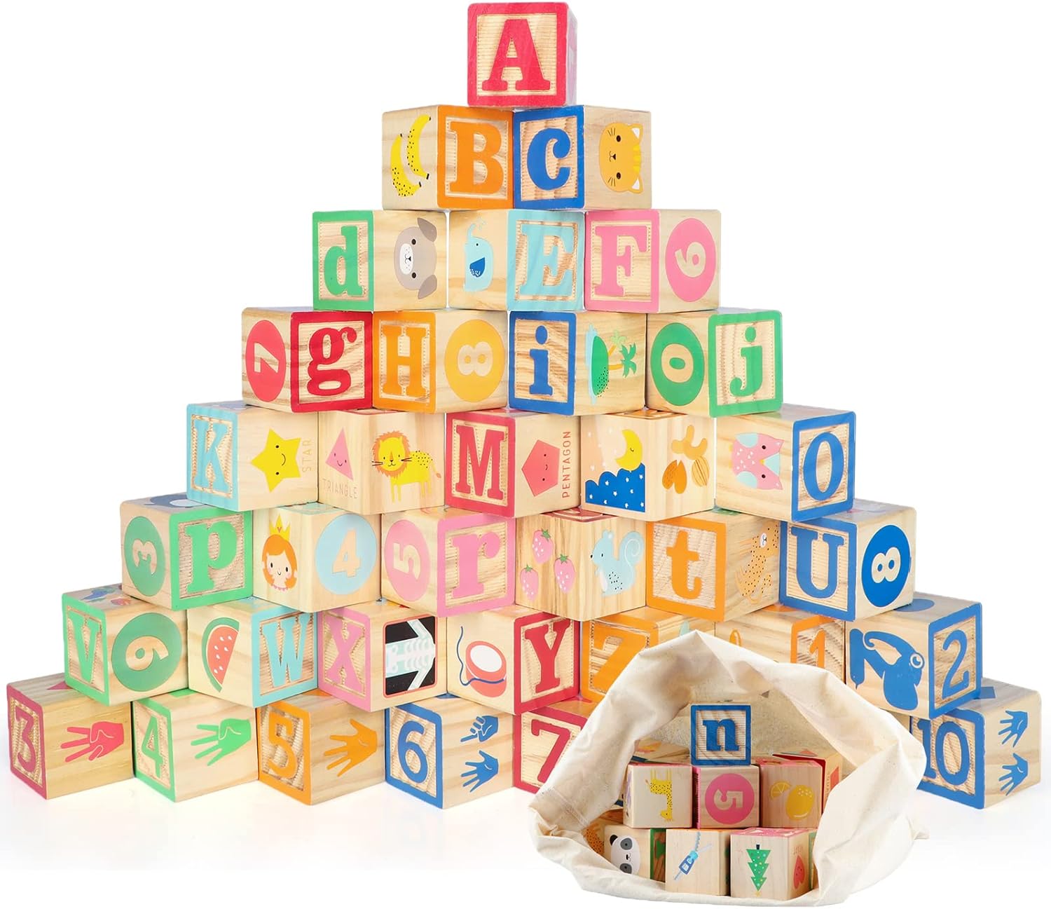 Jacootoys 36PCS Wooden ABC & Number Blocks Set (Age 3+) Montessori learning toy