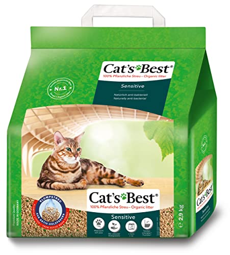 Detalle de Cat's Best Sensitive: 100 % pflanzliche Katzenstreu, fest klumpend und antibakteriell aus veredelten Aktiv-Holzfasern