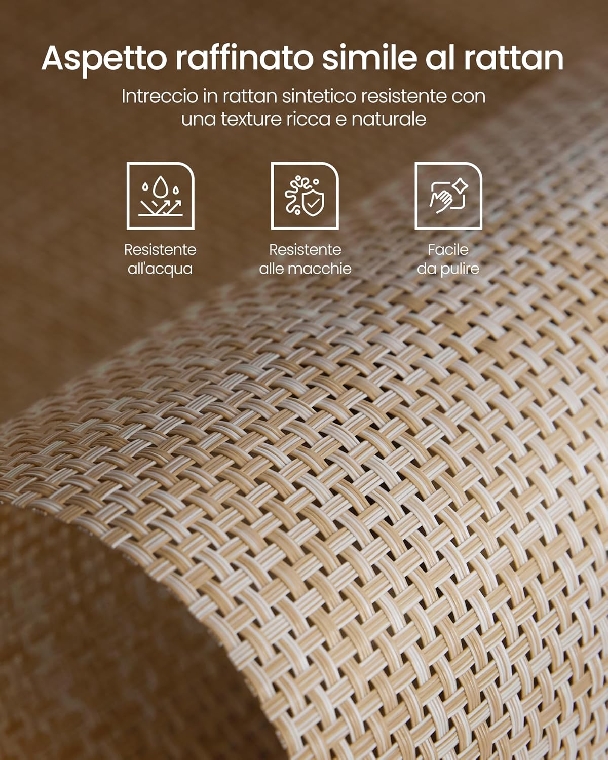 Detalle de VASAGLE ELLAN Collezione – Comodini Boho con Cassett o in Effetto Rattan, Set da 2, Beige Naturale LET818LC01