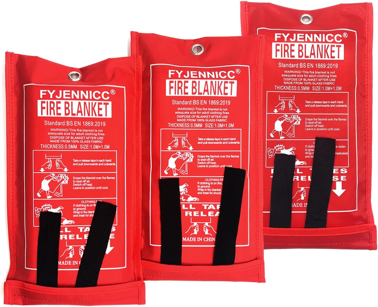 Thumbnail 6 de FYJENNICC Fibreglass Fire Blanket (with flame-retardant cotton tapes), 39.3×39.3 inches, 4-pack