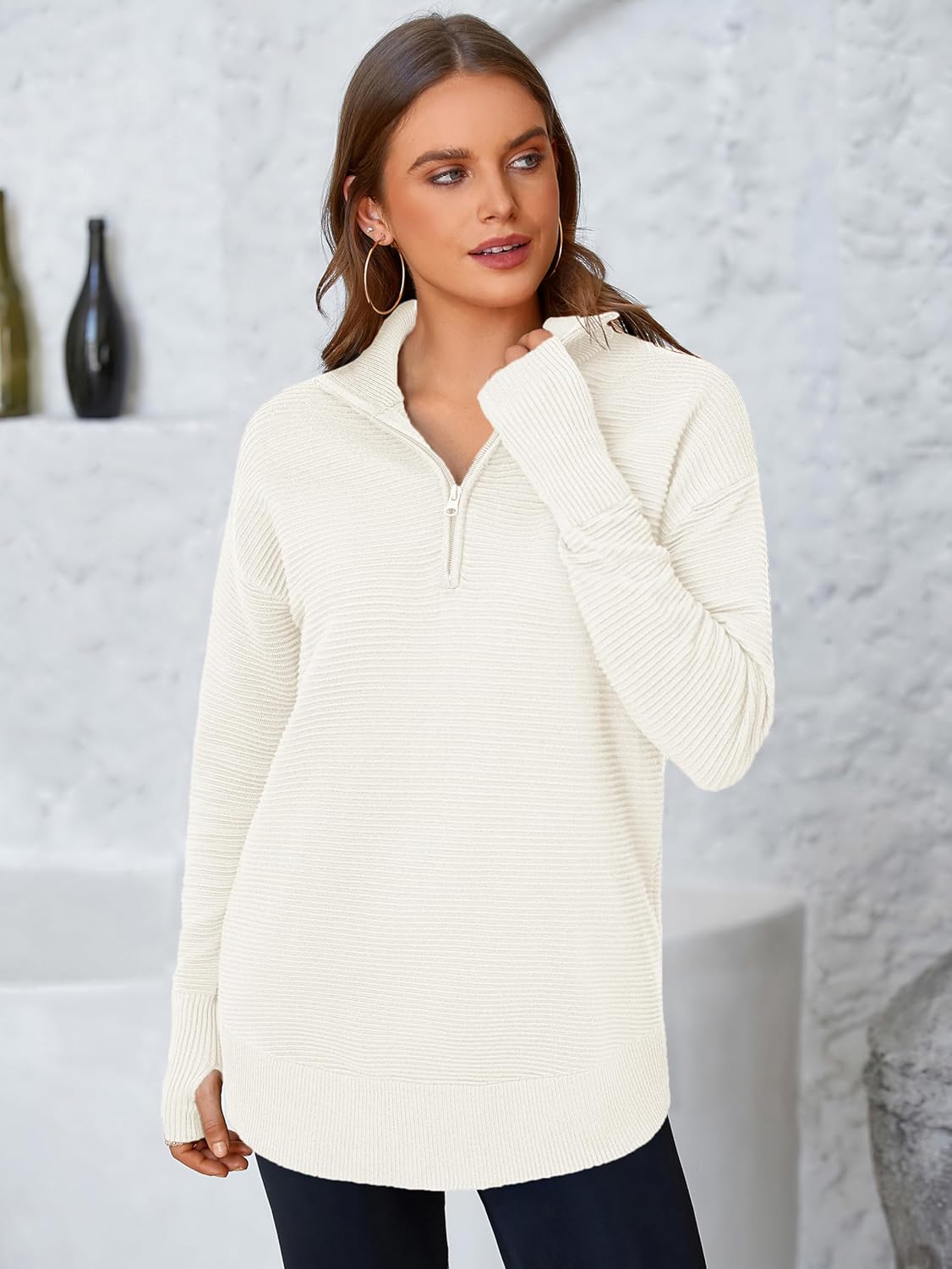 Thumbnail 1 de PRETTYGARDEN Long Sleeve Quarter Zip Sweater