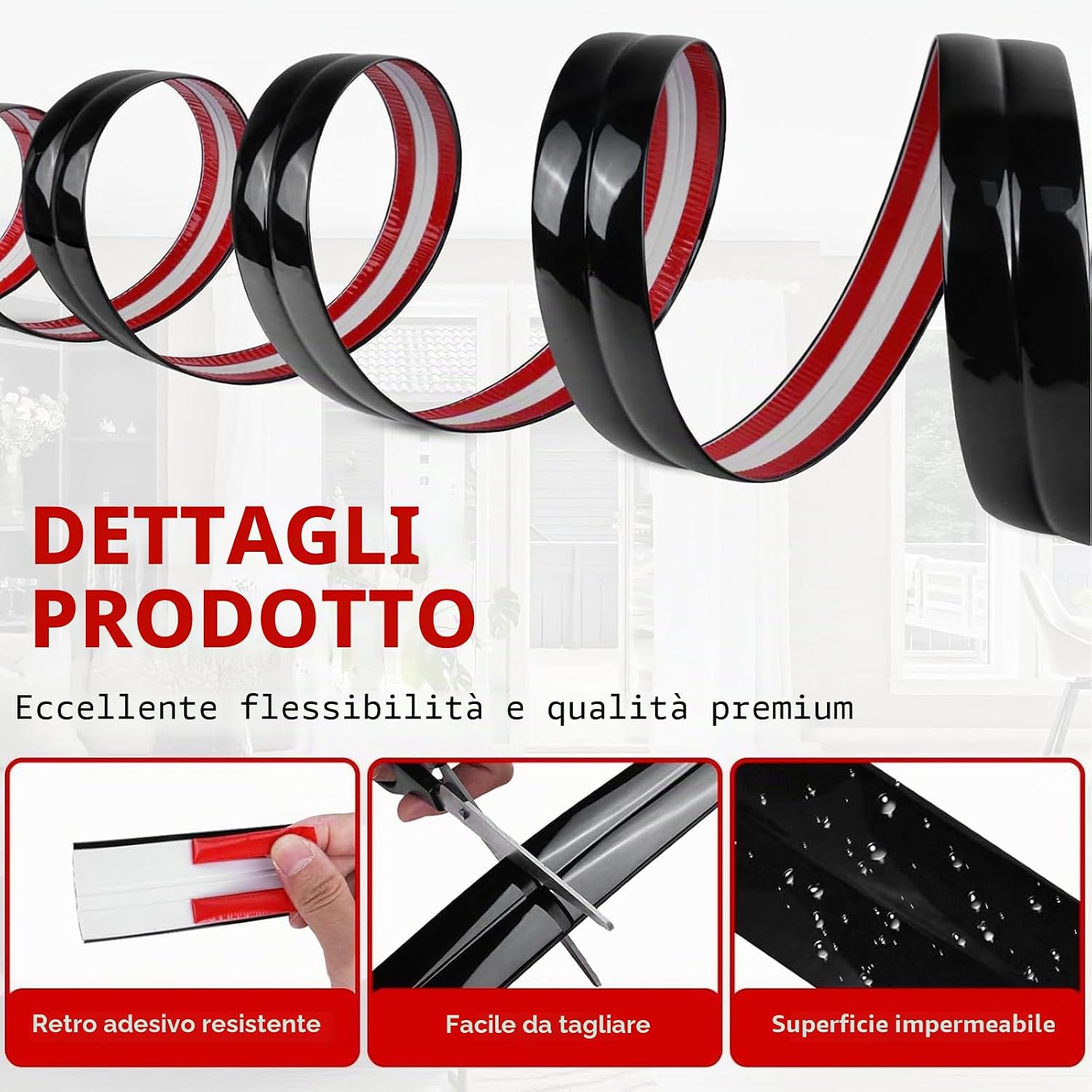 Detalle de Modanatura decorativa autoadesiva Paraspigoli in PVC 4 cm x 4 m — Bianco, angolare interna/estera regolabile