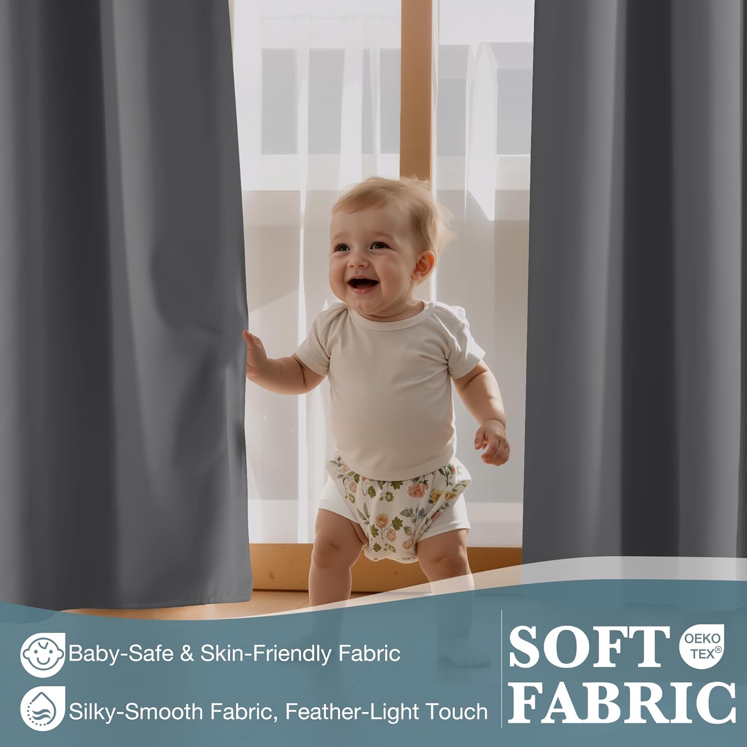 Thumbnail 4 de PONY DANCE 100% Blackout Curtains for Bedroom – Thermal Insulated Eyelet Panels, Grey, 46 x 72 Inch (2 Pcs)
