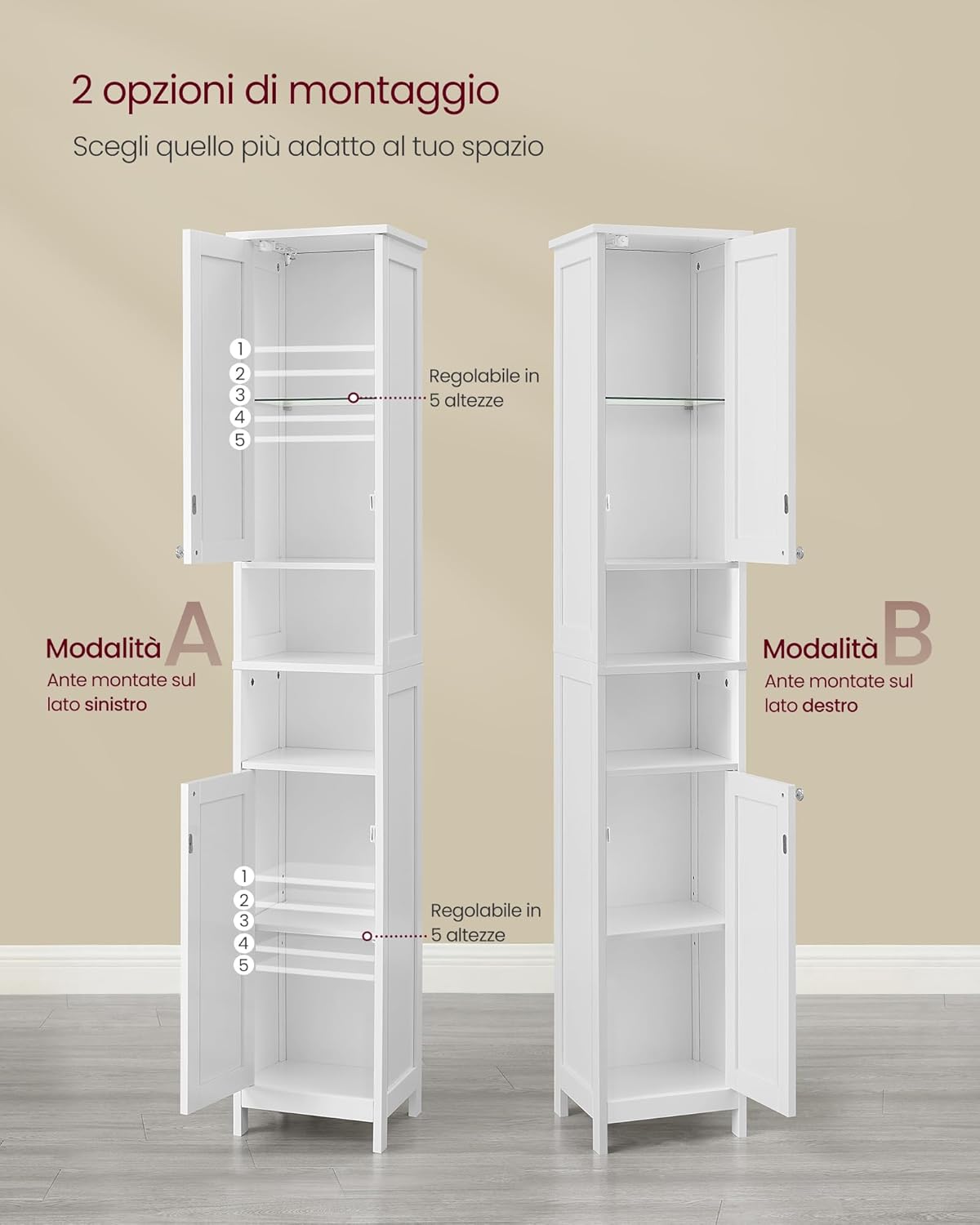Detalle 2 de VASAGLE BBK566KB01 mobile da bagno salvaspazio con luce attivata dalla porta, 30 cm
