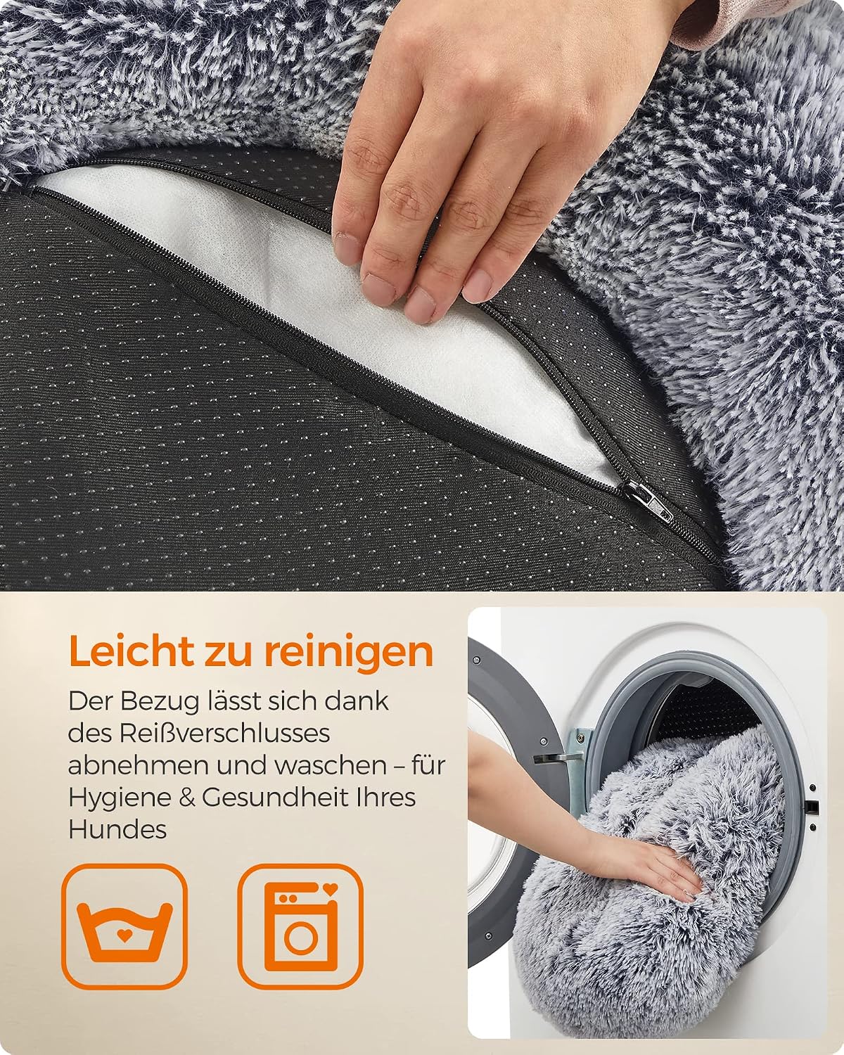Detalle 2 de Feandrea Hundebett flauschig & Katzenbett Donut-Kissen, waschbar (60 cm Durchmesser) – PGW038G01