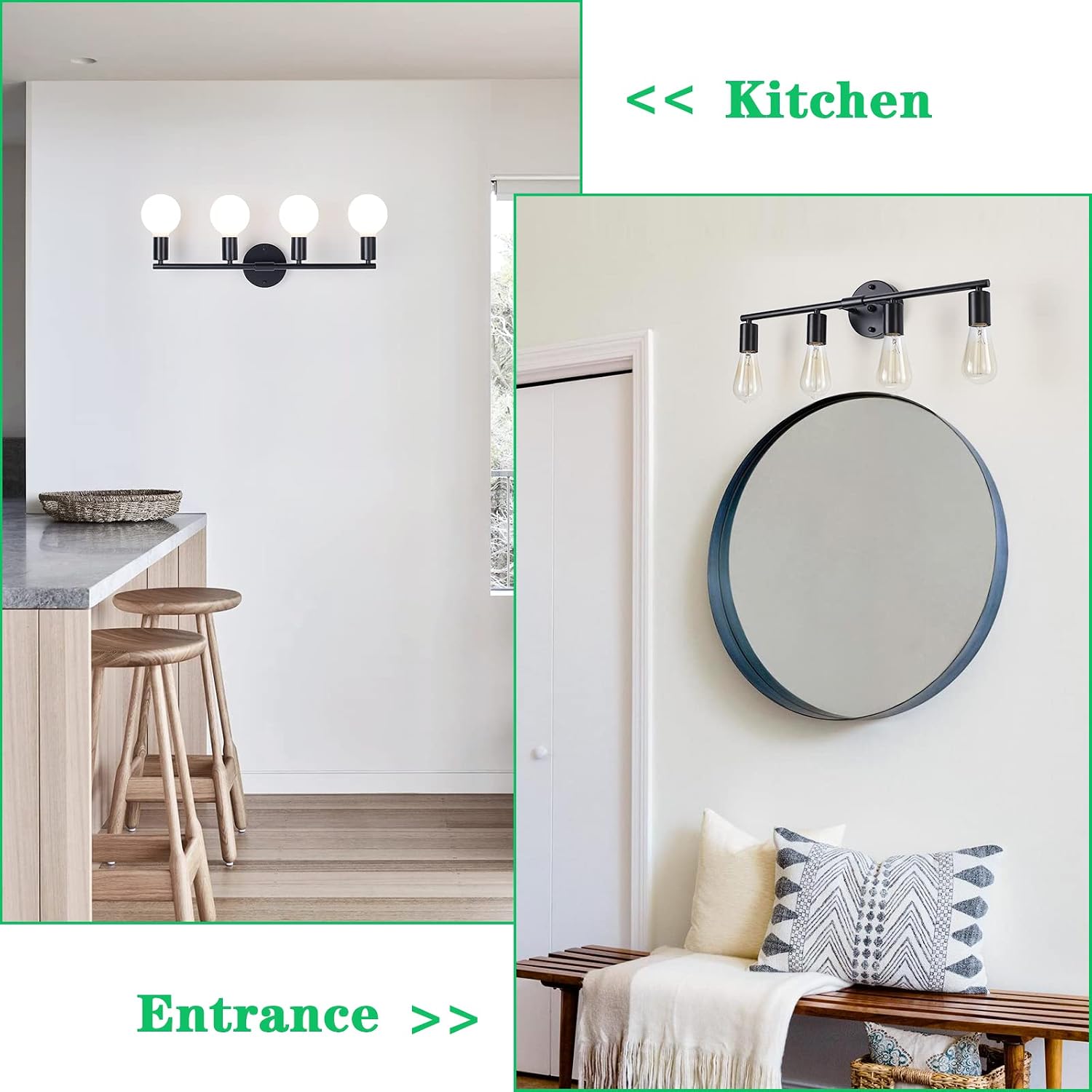 Detalle de YLCHYTDZSW B0098 4-Light Black Vanity Wall Sconce with Clear Glass