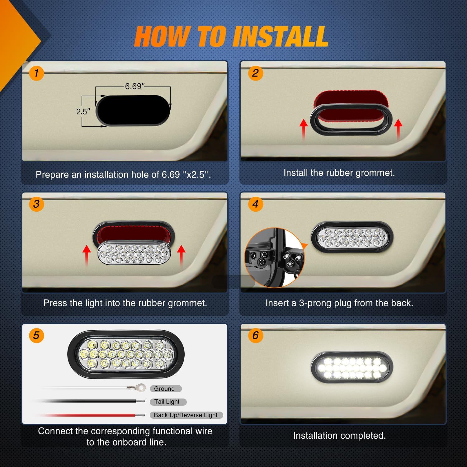 Thumbnail 4 de Nilight 6-Inch Oval Trailer Tail Light (4-Pack) White/Red with 24 LEDs, IP67 Waterproof for 12V Trucks, ATV/UTV, RV