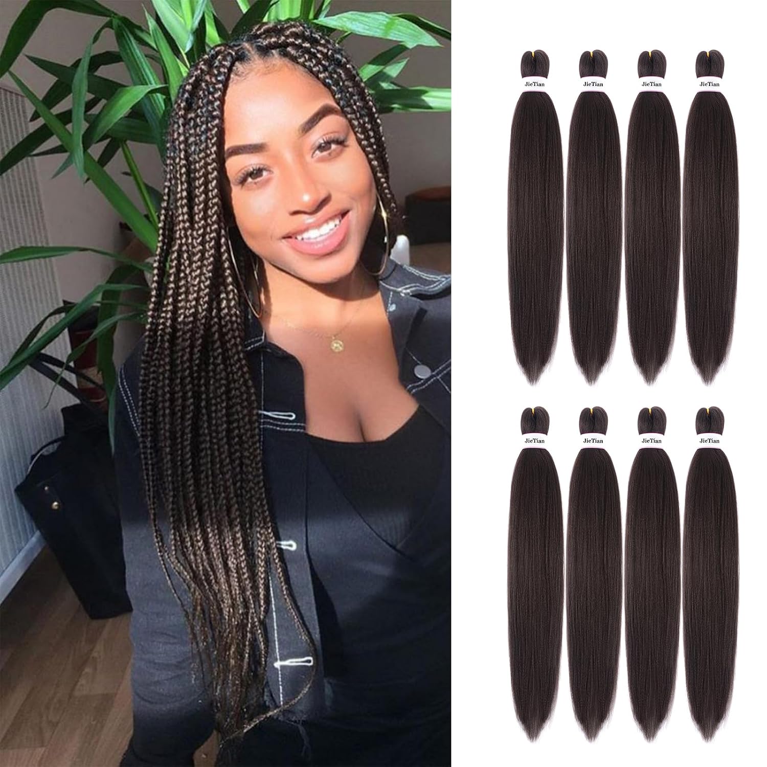 Detalle de Liang Dian Pre-Stretched Ombre Braiding Hair, 30-Inch, 4#, 8-Pack