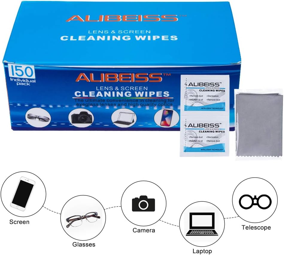 Thumbnail 1 de ALIBEISS 150 Pack Pre-Moistened Lens Wipes – Gentle Screen Cleaner for Glasses, Lenses and Delicate Surfaces