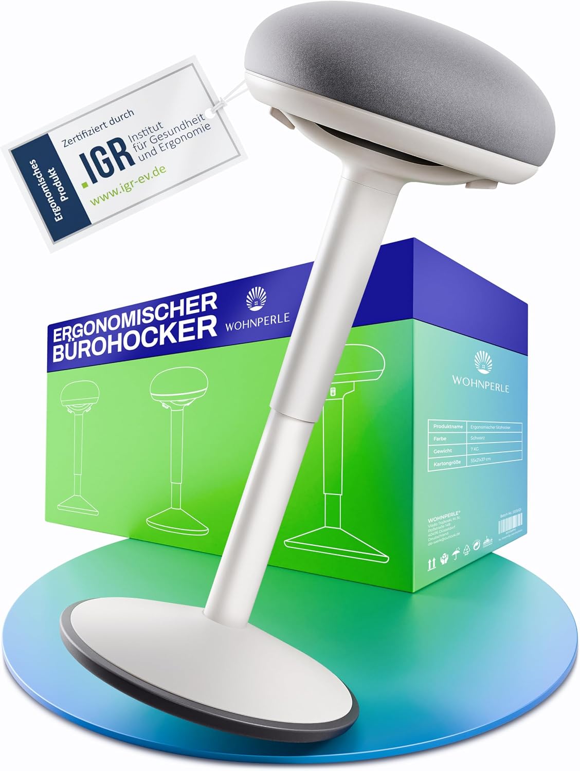 Detalle de Wohnperle ergonomischer Bürohocker 2in1 (Sitzhocker & Stehhocker), höhenverstellbar – zertifiziert