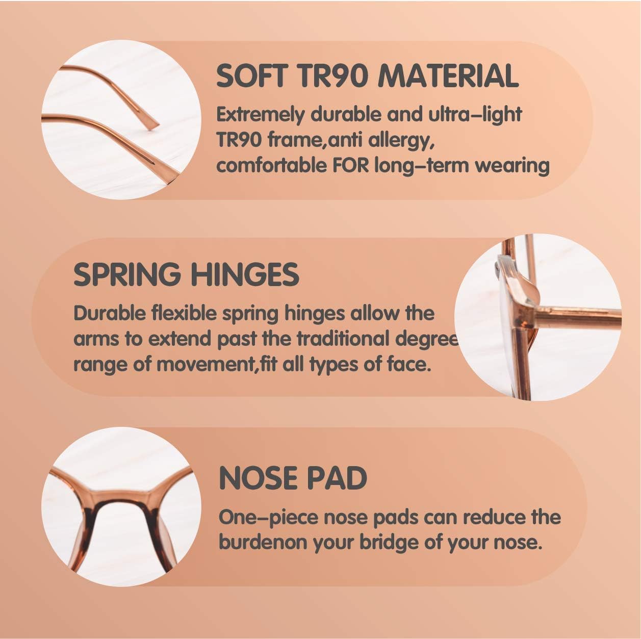 Detalle de FONHCOO Blue Light Blocking Glasses for Screen Work – TR90 Round Transparent Frames