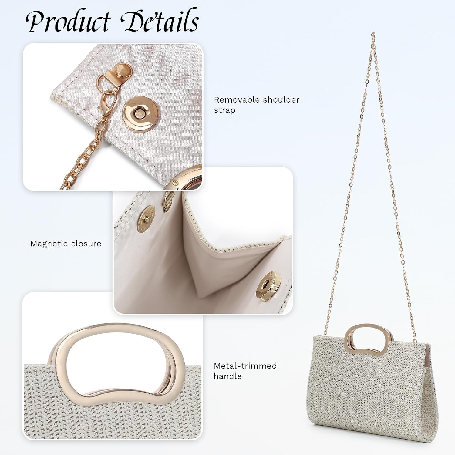 Detalle de Ynport Crefreak Damen Geflochtene PP Stroh Clutch mit Tragegriff – Vielseitige Sommertasche