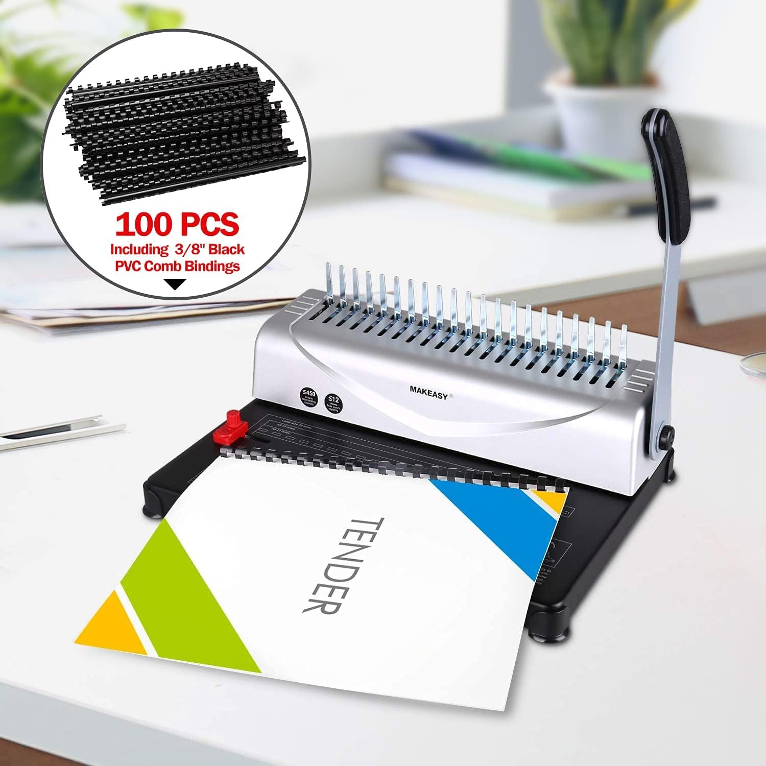 Thumbnail 2 de MAKEASY Bindegerät & Bindemaschine für 21 Löcher – für bis zu 450 Blatt und 3/8" PVC-Bindungen
