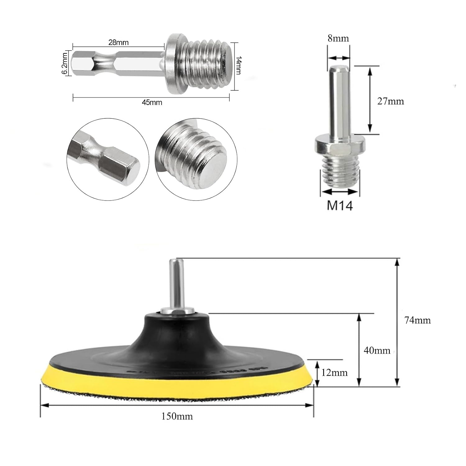 Detalle de Secwell FO172 klittenband-polijstschijven 150 mm met M14-adapters