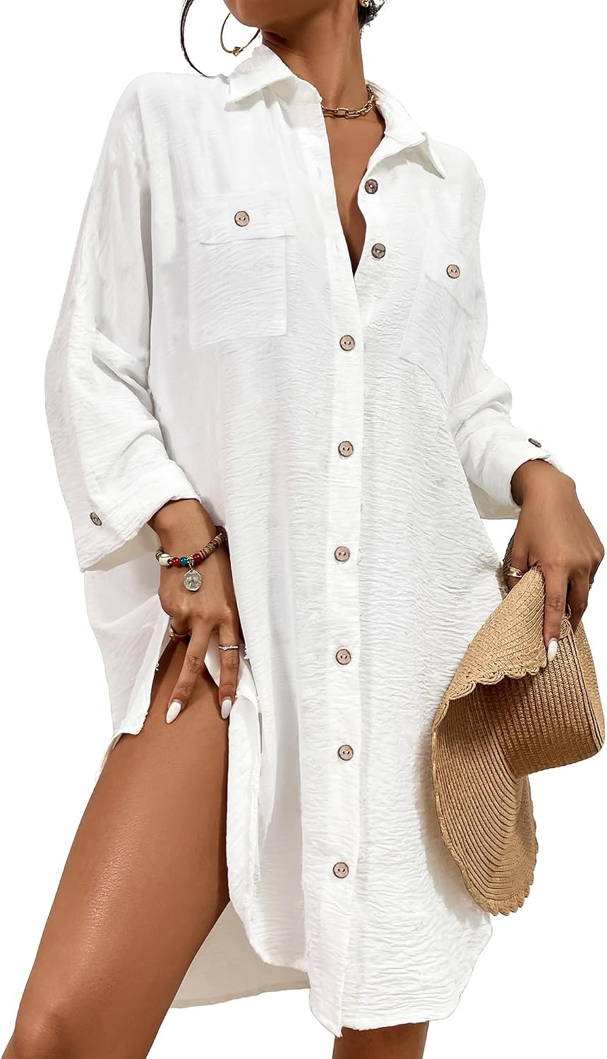 Detalle de Bsubseach DY85910NEW Women's Swimsuit Cover-Up Shirt with Button-Down Front