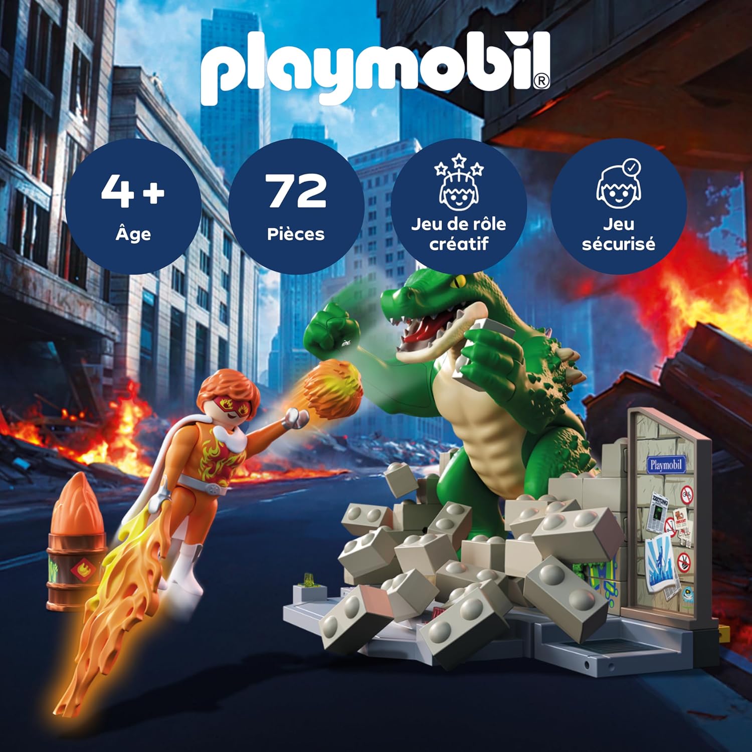 Detalle de Playmobil Heroes Tour des héros Showdown avec Le lézard géant (71831)