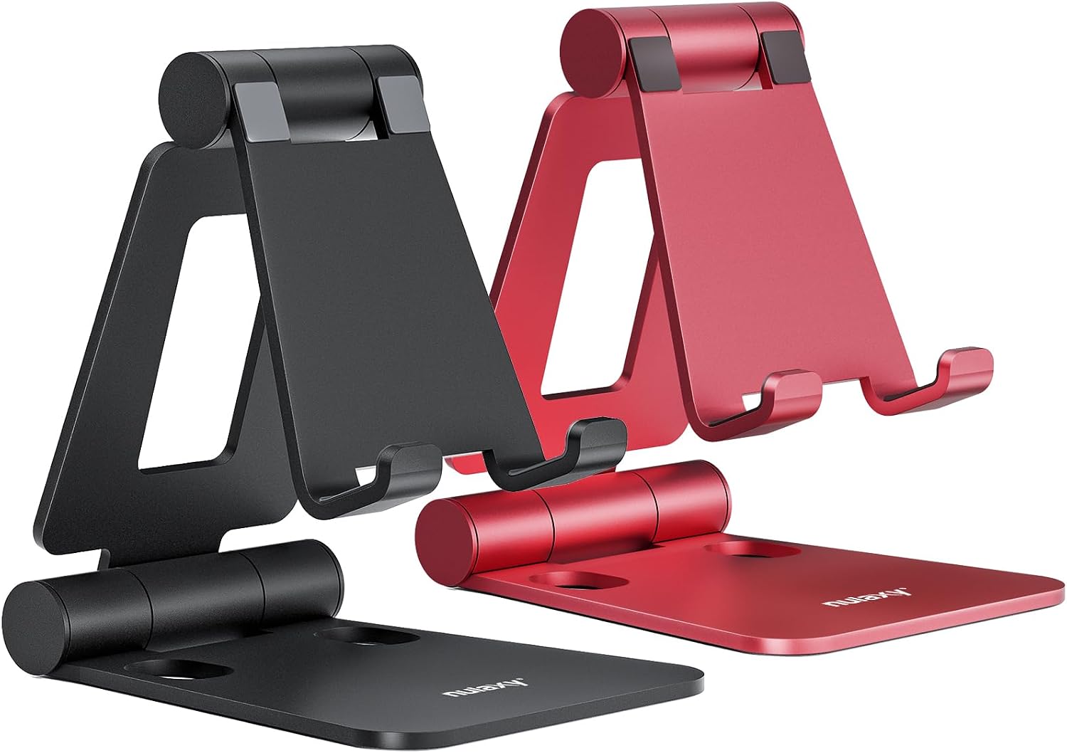 Detalle de Nulaxy A4 アルミ製スマートフォンスタンド 2個セット、折りたたみ式・ブラック&レッド