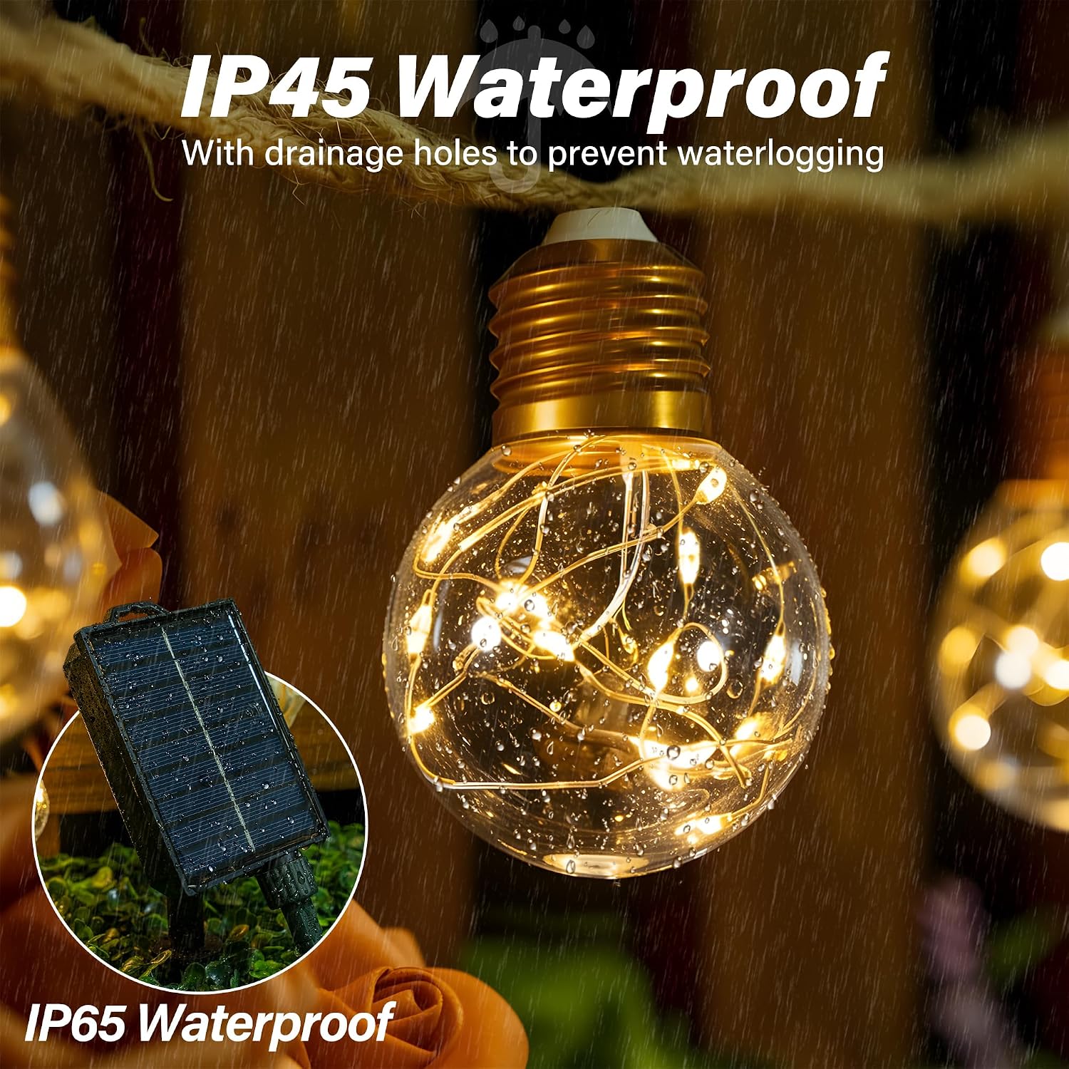 Thumbnail 6 de Ollny Solar Lights Outdoor Garden: 8m Hemp Rope Festoon with 16 G50 Bulbs