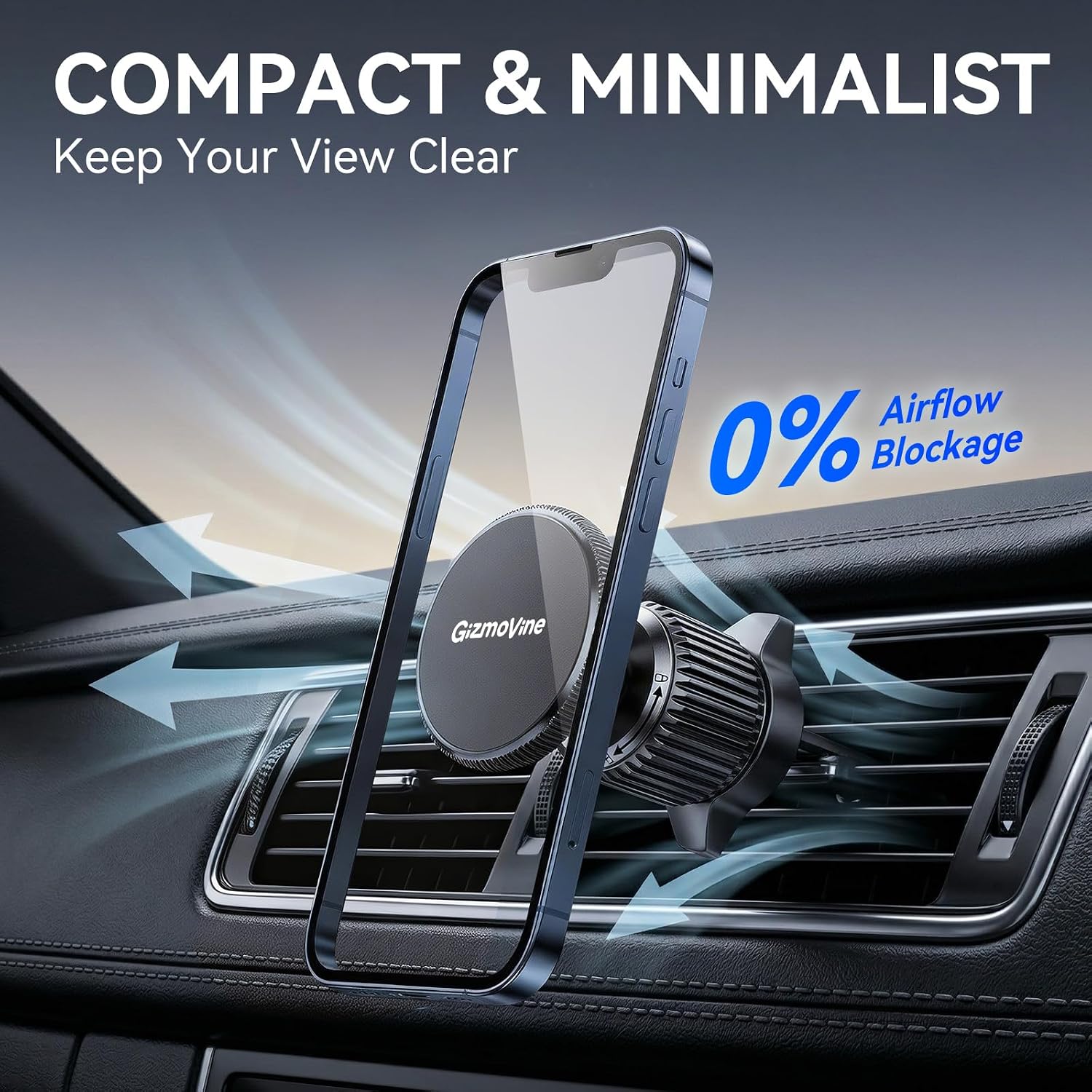 Detalle de GizmoVine MagSafe Car Phone Holder with 20x N52 Magnets – 360° Vent Mount (2026 Upgrade)