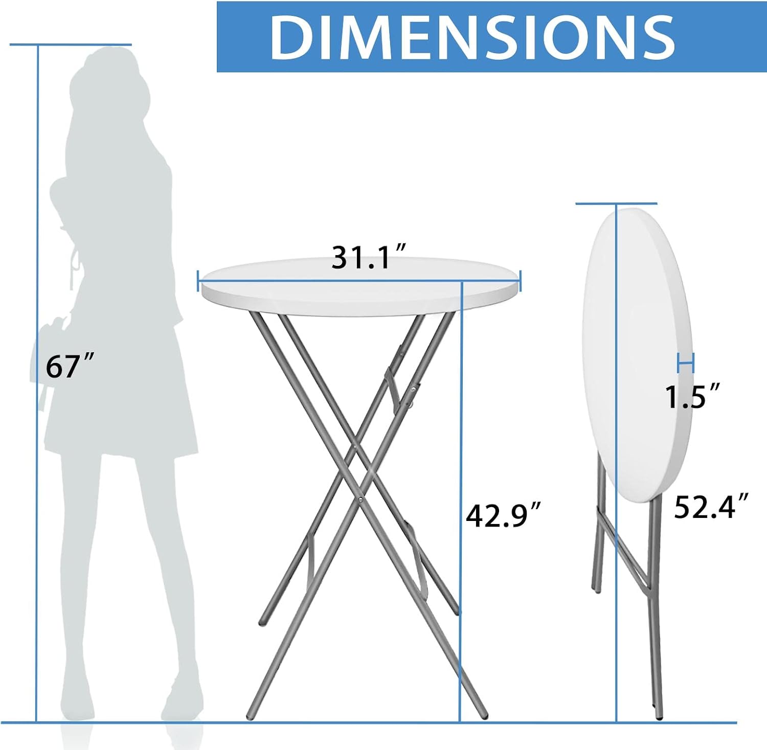 Detalle de GUAGUA 002 Folding Cocktail Table Set, 2-Pack, White HDPE, Bar Height